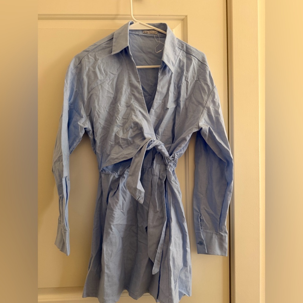 Bershka Light Blue Wrap Dress - Picture 6 of 7